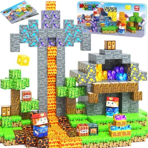 Soyee Magnetic Blocks Travel Toys with Metal Tin Travel Essentials STEM Learning Outdoor Building Kids Toddler Toys & Birthday Gifts for Boys Girls Ages 3+ - Image 1