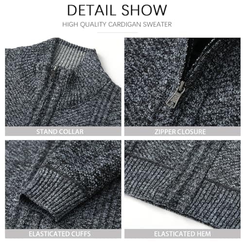 Msmsse Men's Knitted Full Zip Cardigan Sweater Slim Fit Casual Stand Collar Sweater with Pockets Dark Grey 2XL - Thumbnail 3