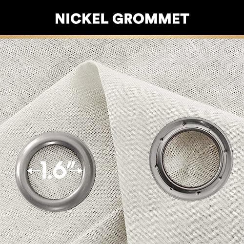 PrinceDeco Natural Linen Blended Curtains Semi Sheer Window Treatments Panels for Living Room Grommet Light Filtering Drapes Privacy Added Linen Textured Curtains, 2 Panels (Natural, 52" W x 63" L) - Thumbnail 4