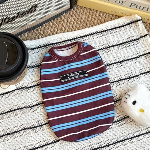Jialinifery Soft Striped Dog Shirt, Cozy Warm pet Vest for Small Medium Dogs, Classic Puppy cat Clothes for Indoor Outdoor Outfits - Thumbnail 4