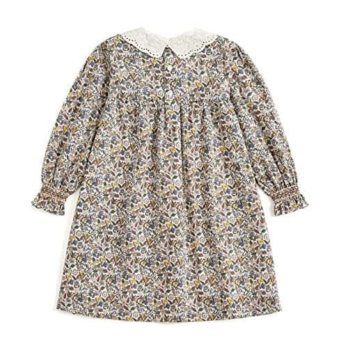 Curipeer Baby Girls Long Sleeve Fall Floral Dress Flower Printed Toddler Ruffle Dress for Autumn and Spring Brown 7T - Thumbnail 2