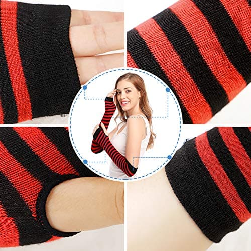 Bienvenu Punk Gothic Rock Long Arm Warmer Fingerless Gloves,Red - Thumbnail 6