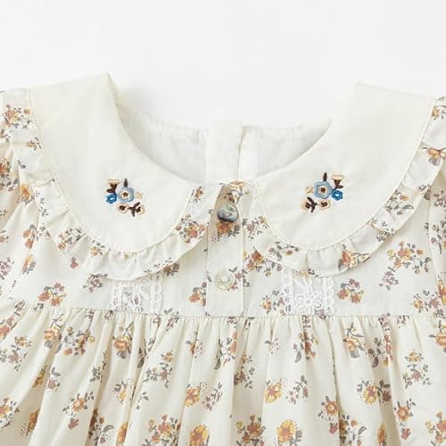 Simplee kids Baby Girl Fall Floral Dress Long Sleeve Print Sundress Vintage Dresses Toddler 2T - Thumbnail 3