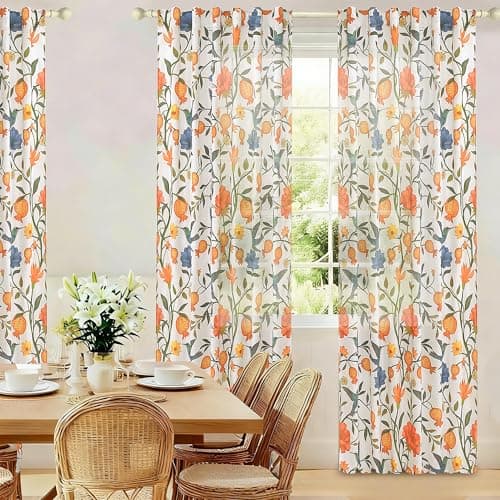 JOOJA Bird Floral Curtains 2 Panels 63 Inches Long Vintage Boho Patterned White Whimsical Living Room Colorful Linen Blend Printed Window Curtains for Bedroom Kitchen - Thumbnail 5