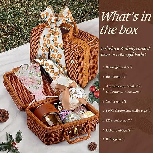 Unique Valentine's Day Baskets for Women Friendship,Happy Birthday Bath Set Relaxing Spa Gift Baskets Ideas for Women,Her,Mom, Sister, Coworker, Wife, Girlfriend,Luxury Get Well Soon Self Care Gifts for Women. - Thumbnail 2