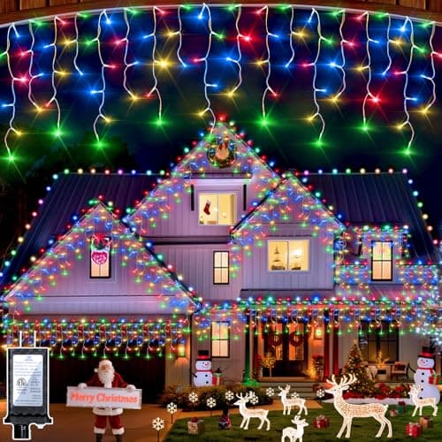 1332 LED 132ft Christmas String Lights Outdoor, 12 Modes Dimmable Curtain Lights with 296 Drops, Waterproof Fairy Lights with Timer for Bedroom Window Holiday Wedding Home Xmas Decor, Multicolor - Image 1