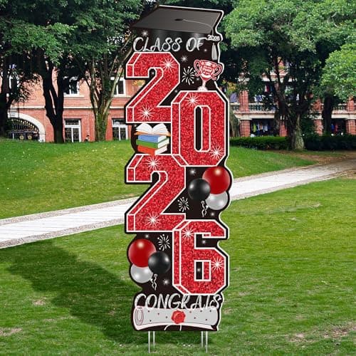 Graduation Yard Signs Class of 2026, 4 Pcs Large Red Graduation Decorations 2026 for Lawn High College School, Congrats Grad Sign for Indoor Outdoor Grad Party Decorations 2026 Backdrop Decor Supplies - Thumbnail 6