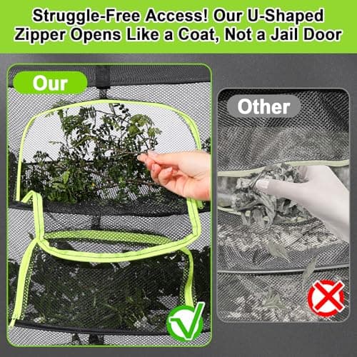 LUKETURE 6-Layer Hanging Herb Dryer Rack - with U-Zipper Mesh Net & Hook, Foldable Collapsible Drying Rack for Plants, Herbs, Flowers, Fish, Jerky, Laundry - Thumbnail 3