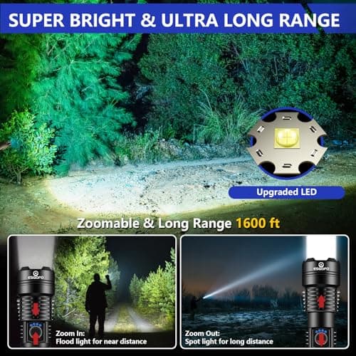 Esgofo Flashlights High Lumens 100000 Rechargeable, Super Bright Handheld LED Flash Light, Powerful Emergency Linternas, Waterproof, Long Lasting, for Hiking Camping Gift - Thumbnail 2