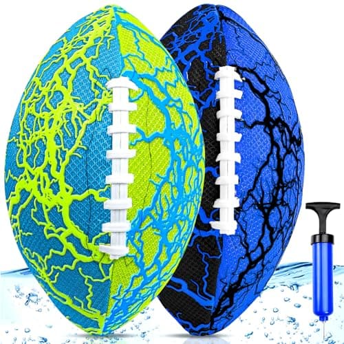 Jasonwell Pool Beach Water Football - 2Pack Strong Grip Waterproof Football for All-Weather Play Pool Toys Beach Games Outdoor Sports Toy Christmas Birthday Gifts for Kids Boys Teens Adults (BU&GN) - Image 1