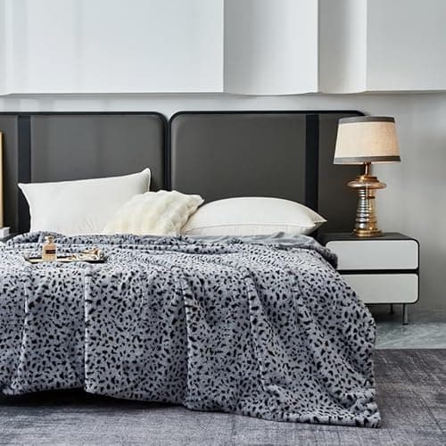 DCSKY Leopard Print Fleece Throw Blanket - Ultra-Soft Fleece Blanket for Bed, Couch, or Decor(Grey 80''x90'') - Image 1