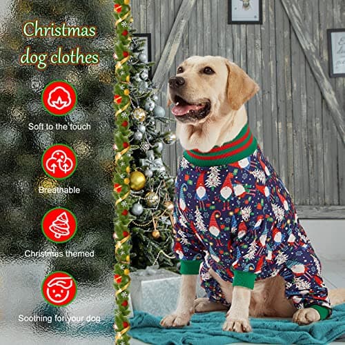 LovinPet Large Dog Christmas Pajamas - Christmas Outfit Xmas Holiday Costume for Dogs, Lightweight Pullover, A Gnome to FA La Navy Prints Large Dog PJ's Pitbull Clothes, 2XL - Thumbnail 3