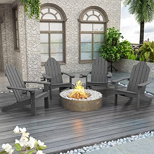 LUE BONA HDPS Adirondack Chairs Set of 2, Long-Lasting All-Season Outdoor Patio Chairs, Hidden Cup Holder, 350 LBS, Dark Gray - Image 1
