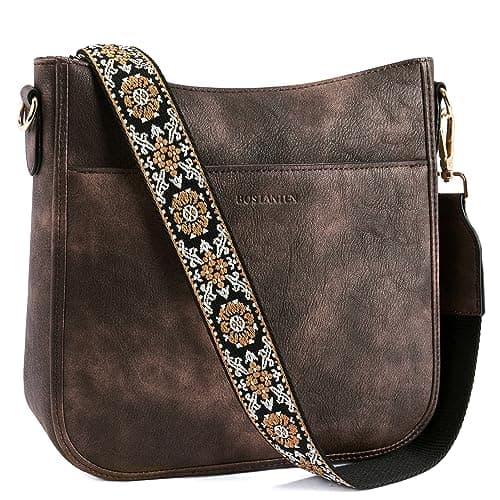 BOSTANTEN Crossbody Bags for Women Trendy Vegan Leather Hobo Purses Shoulder Handbags With Wide Shoulder Strap Coffee - Image 1
