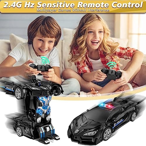 LNNKINE Remote Control Car, Transform Robot RC Cars, 2.4Ghz Transforming Police Car Toy with LED Light, One-Button Deformation and 360° Rotating Drifting, Toys for Boys Age 4-7 8-12 - Thumbnail 3