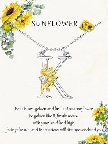 MURNA KARE Sunflower Necklace for Women - Silver Initial K Necklaces for Women, Inspirational Jewelry Gifts Letter K Jewelry - Image 1