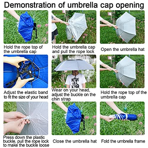 NEW-Vi Fishing Umbrella Hat Folding Sun Rain Cap Adjustable Multifunction Outdoor Headwear - Thumbnail 3