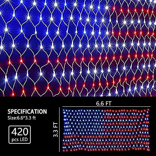 MINIAO American Flag Lights, 420 Super Bright Lighted American Flag Net Light Waterproof US Flags String Light for Independence Day July 4th, Home,Yard, Garden Patio Yard Holiday Decoration - Thumbnail 2