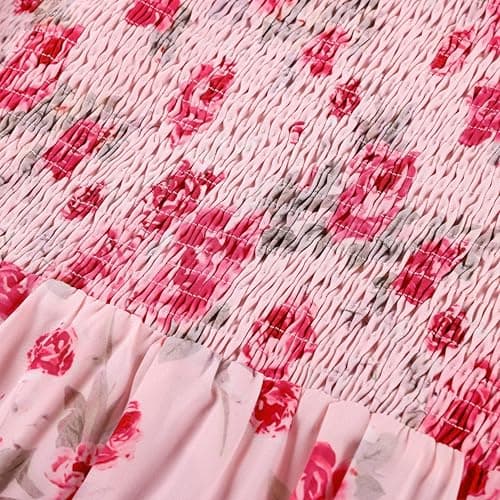 GRACE KARIN Womens Summer One Shoulder Sleeveless Dresses Floral Flowy Ruffle High Low Wedding Guest Maxi Sundresses Pink red 6 - Thumbnail 2