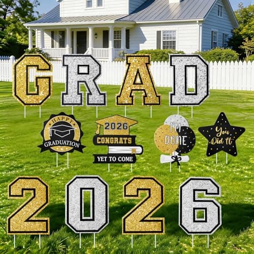 Graduation Decorations 12Pcs Waterproof Black Graduation Yard Signs Class of 2026 Outdoor Congrats Grad Sign with Stakes for Garden Lawn Yard College High School Graduation Party Decorations - Image 1