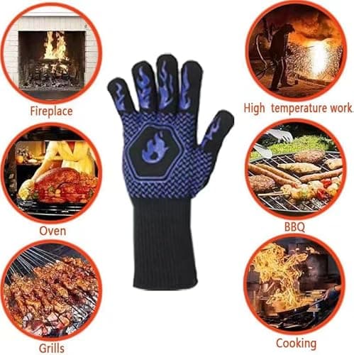 HFLYJPYW BBQ Grill Gloves Heat Resistant 1472℉ High Temp Resistance Fireproof Glove for Grilling Smoking Barbecue Washable Long Oven Extreme Hot Proof Mittens for Kitchen Baking (Blue) - Thumbnail 5