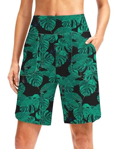 Viodia Women's 9" Long Swim Board Shorts with Pockets High Waisted Beach Swimsuits Knee Length Short for Women with Liner - Image 1