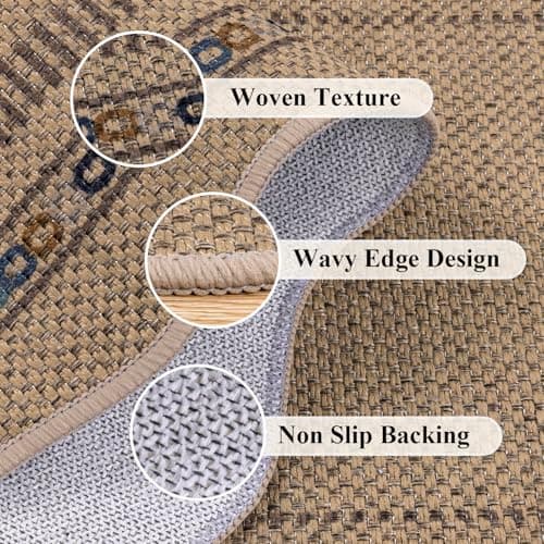 U'Artlines Non-Slip Scalloped Kitchen Rugs Set 3 PCS, 20"x32"+ 20"x48"+20"x59" Washable Low Profile Easy Jute Kitchen Floor Mats Runner Set for Sink Hallway Entryway Laundry Decor(Colorful) - Thumbnail 3