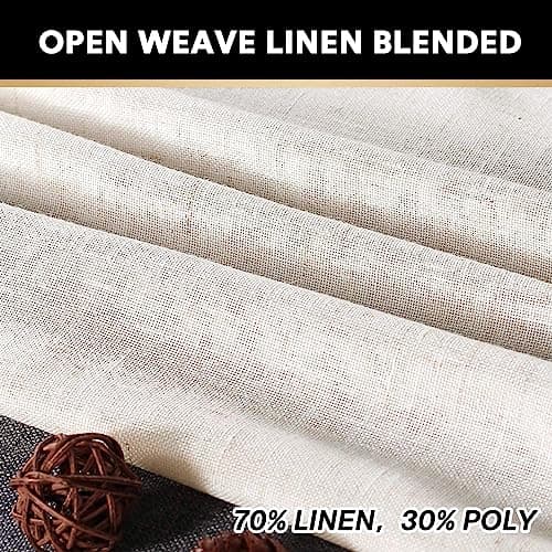 PrinceDeco Natural Linen Blended Curtains Semi Sheer Window Treatments Panels for Living Room Grommet Light Filtering Drapes Privacy Added Linen Textured Curtains, 2 Panels (Natural, 52" W x 63" L) - Thumbnail 2