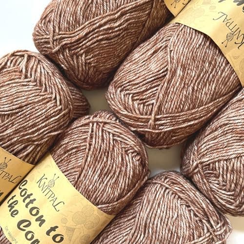Cotton to The Core Cotton Yarn for Crocheting, 6-Pack (852 Yds / 300G), Free Patterns, Beginners Friendly - Soft Baby Yarn for Knitting - 3 DK Light Worsted Weight - Cocoa Brown