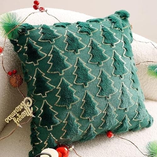 Psythuor 2Pack Christmas Decorative Pillow Covers 20x20 Inch, 3D Xmas Tree Soft Fluffy Plush Sequin Winter Holiday Decor Pillow Cover with Zipper for Couch Bed Sofa Living Room, Green - Image 1