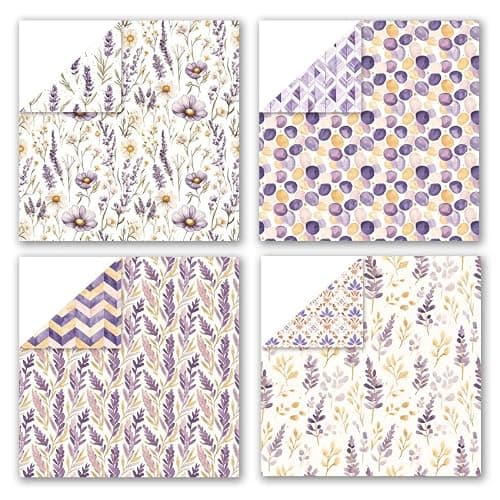 12x12 Scrapbook Paper & Scrapbooking Supplies, Lavender Double-Sided Patterned Cardstock Pad, Decorative Craft Sheets for Junk Journal & Photo Album, 24 Sheets - Thumbnail 4