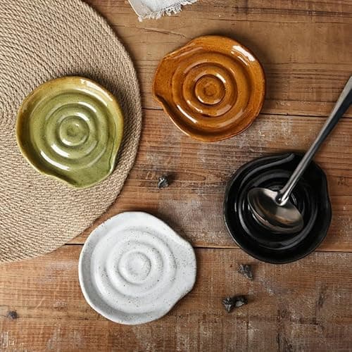 Spoon Rest for Stove Top, Black Ceramic Spoon Holder for Counter, Modern Farmhouse Decor Accessories for Spatula, Spoons or Tongs Gifts for Women Mom - Thumbnail 2