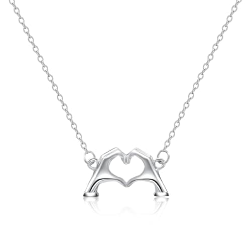HBFKL Silver Birthday Gifts Neckalce, Heart Hands Necklace Best Birthday Christmas Day Gifts for Girls Women, Wife, Daughter, Granddaughter, Bestie, Sister - Image 1