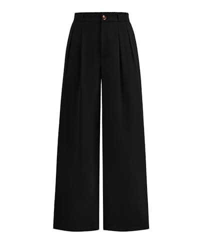 KIRUNDO Wide Leg Dress Pants for Women High Waisted Office Work Trousers Business Casual Slacks Button Flowy Palazzo Pant(Black, Small) - Image 1