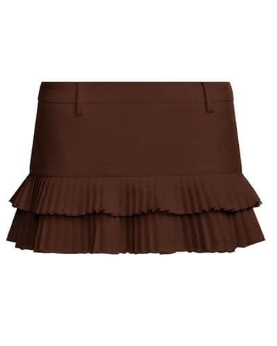 LTZYLS Pleated Skirts for Women Double Ruffle Mini Skirt Low Rise Sexy Pleated Skort for Going Out and Layered Ruffle Skirt(Brown,Large) - Image 1
