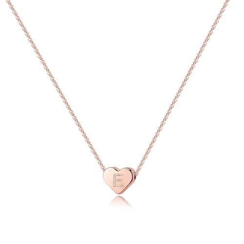 Turandoss E Heart Initial Necklace - 14K Rose Gold Girls Letter Necklace for Women & Little Girls - Image 1