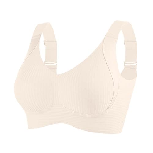 Bras for Women No Underwire Adjustable Bra Comfort Wireless Full Coverage Support Ribbed Push Up Senior Bra 2025 Beige L - Image 1