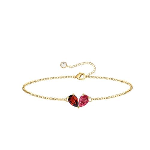 Turandoss January July Birthstone Bracelet for Women Girls Kids - Created Garnet, Ruby Bracelet Pear Birthstone Bracelets for Women, 14K Dainty Gold Plated Bracelets for Women’s Jewelry Gifts - Image 1
