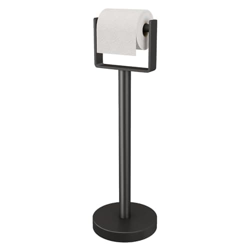 YUMORE Heavy Duty Toilet Paper Holder Stand, Extra-Weighted Base No Tipping, Stainless Steel Toilet Paper Stand, Free Standing Floor Tissue Roll Holder for Bathroom, Matte Black 200UP - Image 1