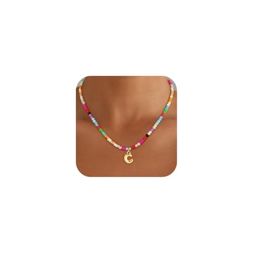 Maxcate Colorful Initial Necklaces for Women Girls - 18K Gold Plated Bubble Colorful C Letter Initial Necklaces 5 6 7 8 9 10 11 12 13 14 15 16 Year Old Girl Birthday Gifts - Image 1