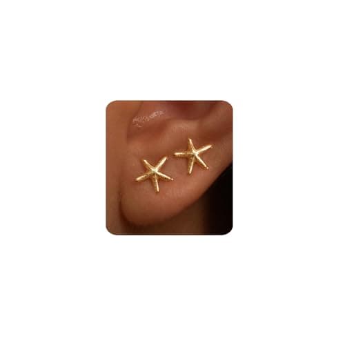 MUMREUES Gold Earrings for Women Trendy 14K Gold Plated Small Starfish Stud Earrings Dainty Lightweight Minimalist Simple Hypoallergenic Earrings Jewelry Gifts for Her - Image 1