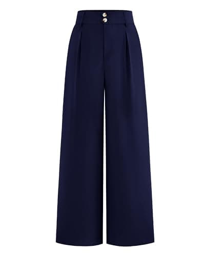 BTFBM Women Wide Leg Dress Pants 2026 High Waisted Button Pleated Business Casual Trousers Office Work Palazzo Pants(Navy, Large) - Image 1