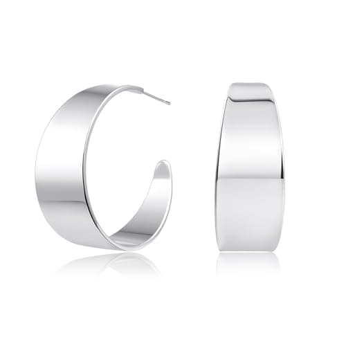 Eyeshock Chunky Silver Hoops Hypoallergenic Thick Statement Earrings for Women 18K Gold Plated Wide Hoop Earrings with Sterling Silver Post - Image 1