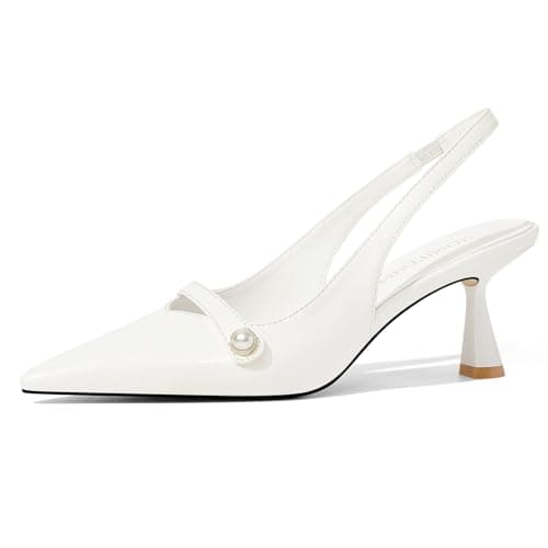 RONILURN Women Kitten Heels Slingback Low Heel Pumps Dress Shoes for Women Closed Pointed Toe Pearl Heels for Work Wedding Bridal - Image 1