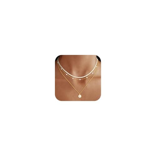 Fezodo Gold Layered Pearl Necklaces for Women, Dainty Pearls Necklace Trendy Pearl Choker Stack Cute Pearls Wedding Bridesmaid Bridal Jewelry Gold Necklace for Women Jewelry Gifts - Image 1