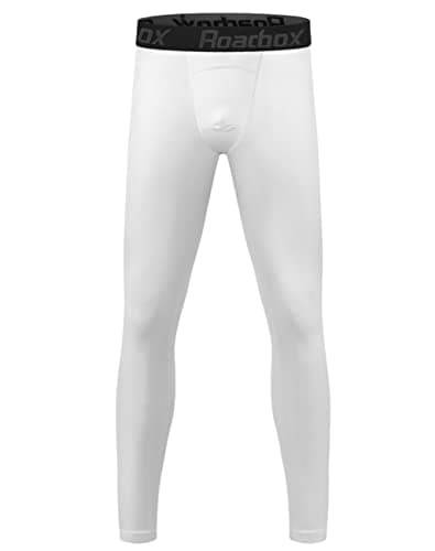 Roadbox Boys Compression Pants Youth Quick Dry Spandex Tights Leggings for Running Football Basketball White - Image 1