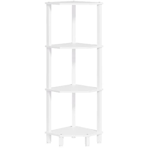 YUFAM 4-Tier Corner Shelf with Sturdy 5-Leg Base, 42in Tall Narrow Bookcase for Small Spaces, Wooden Plant Display Shelf, Thin Bookshelf for Living Room, Bedroom, Office, White - Image 1