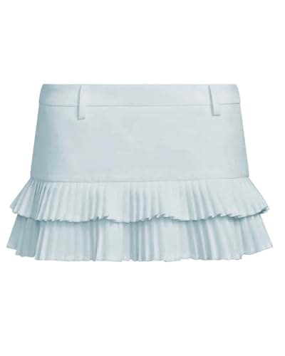 LTZYLS Pleated Skirts for Women Double Ruffle Mini Skirt Low Rise Sexy Pleated Skort for Going Out and Layered Ruffle Skirt(Blue,Medium) - Image 1
