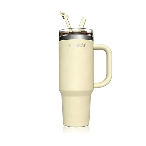 MIKENDA 40oz Insulated Tumbler with Straw | Double Wall Stainless Steel Travel Mug | Leak Proof Lid, 24hr Cold & 12hr Hot | Reusable Water Bottle for Office, Gym, Hiking(beige) - Image 1
