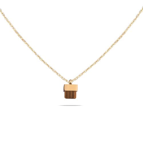 Milan Chiva 14K Gold Plated Brown Tigers Eye Stacked Necklace for Women, Dainty Trendy Non Tarnish Pendant Charm Necklaces Fashion Jewelry for Women Waterproof MNS-1005BR - Image 1